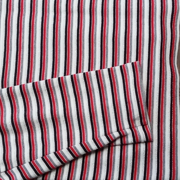 Studio Works Mock Neck Blouse Red\White\Black\Metallic Silver Stripe XL - Picture 3 of 4